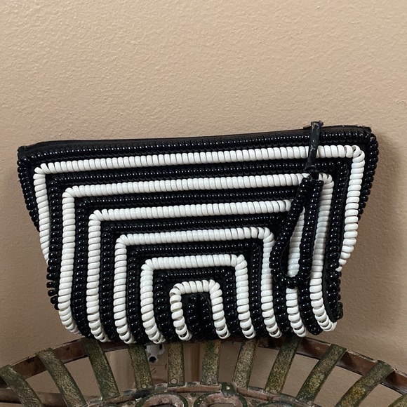 VTG 40’s Black White Stripes Telephone Cord Wire Clutch Bag Purse - Picture 6 of 11